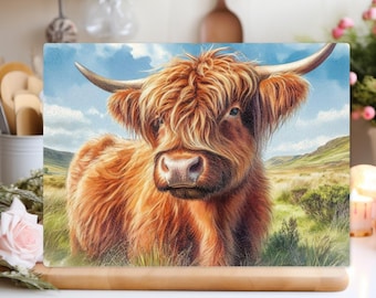 Highland Cow Glass Chopping Board: Kitchen Worktop Saver