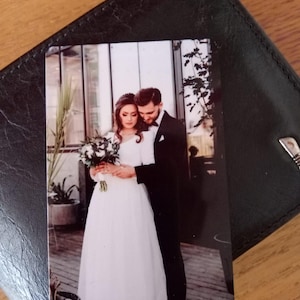 Personalizowana aluminiowa karta portfelowa ze zdjęciem, spersonalizowana karta rocznicowa, metalowa pamiątka dla dziadków, męża, żony, taty, mamy, przyjaciela, urodziny