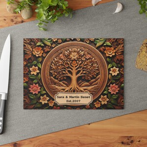 Personalized Family Tree Cutting Board - Custom chopping board, Wedding Anniversary, Housewarming, Rustic Home Decor, Name & Date Keepsake