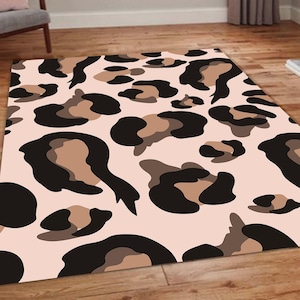 Leopard Print Area Rug, Brown & Black Animal Pattern Carpet for Living Room or Bedroom, Modern Leopard Design Rug, Wild Animal Print Rug