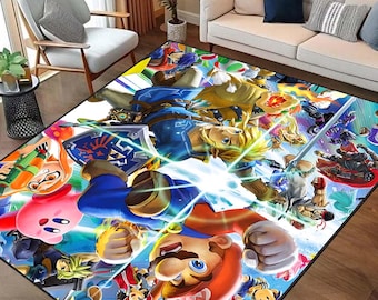 Gamer Rug with Iconic Characters, Colorful Boys Room Carpet, Video Game Gift for Kids, Game Room Decor for Teens, Kids Room Rug, Avenger Rug