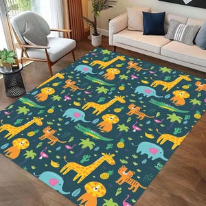 Dierentapijt, kinderkamertapijt, kindertapijt safaritripthema | Tapijt Animal City Road Map | Zoo-speelkleed voor kinderen | Schattige kinderdierentuinspeelmat | Leon Rug