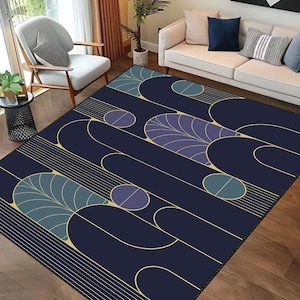 Mid Century Modern Rug, Scandinavia Rug, Minimalist Rug, Soft Rug, Aesthetic Rug, Modern Abstract Navy Rug, Geometric Rug, Art Decor Rug Mat