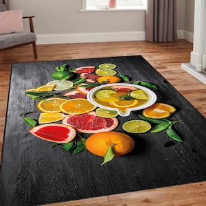 Kitchen Rug, Fruits Rug, Fruit Decor Rug, Soft Rug, Kitchen Decor Rug, Custom Fruit Rug, Vibrant Fruits and Vegetables Kitchen Rug, Washable