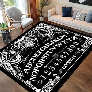 Gothic Ouija Board Rug, Spooky Spirit Board Floor Mat, Halloween Decor Rug, Gothic Room Aesthetic Gift Rug, Occult Witchy Home Accent Rug
