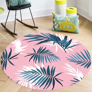 Pink Floral Round Rug: Flowers Circle Rug Mat, Round Rug, Bathmat Rug, Doormat Rug, Home Decor Rug, Non Slip Based Rug, Washable Rug