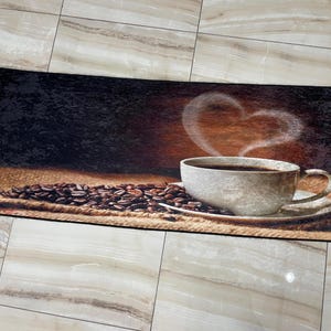 Coffee Heart Pattern Rug, Kitchen Rug, Non Slip Kitchen Rug, Washable Kitchen Rug, Kitchen Runner Rug, Coffee Pattern Rug, Brown Rug, Rugs