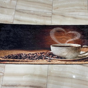Coffee Heart Pattern Rug, Kitchen Rug, Non Slip Kitchen Rug, Washable Kitchen Rug, Kitchen Runner Rug, Coffee Pattern Rug, Brown Rug, Rugs