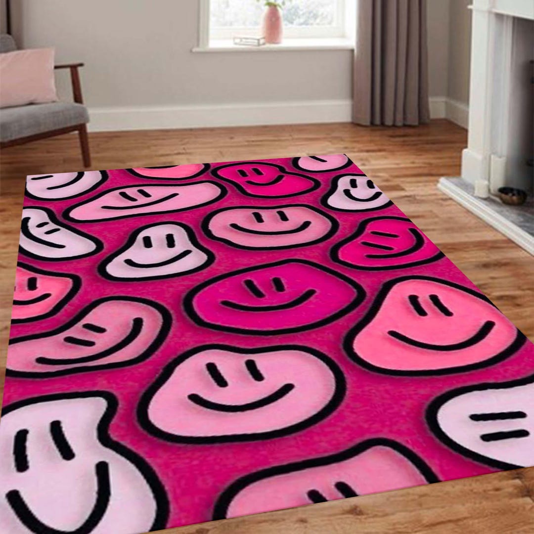 Pink Smile Area Rug, Face Rug, Kids Room Rug, Floor Rug, Large Rug ...
