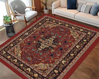 Dude Rug, The Big Lebowski Rug, Abide Rug, Luxurious Traditional Style Area Rug, Red Oriental Carpet with Classic Medallion Design, Rug Mat