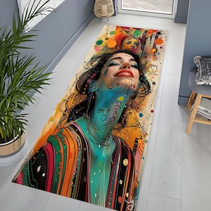 Abstract Art Runner Rug, Vibrant Artistic Floor Decor, Modern Hallway Carpet, Colorful Unique Gift, Contemporary Home Accent Rug, Soft Rug