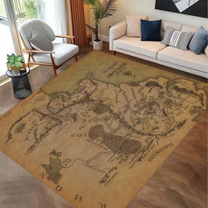 Mittelerde Karte Teppich, Herr der Ringe, Weicher Teppich inspiriert Teppich Matte, Geek Decor Geschenk für ihn ihren Teppich, Vintage Fantasy Teppich, Raumästhetik