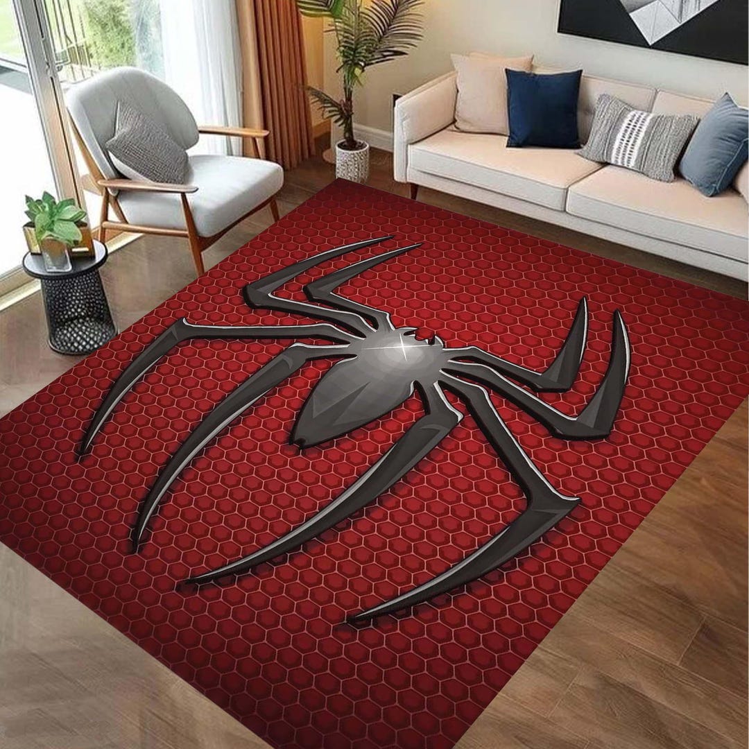 Amazing Spider Man Rug, Spider Inspired Red Area Rug, 3D Spider Symbol ...