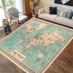Landkarte Teppich, Vintage Weltkarte Teppich, Antike Karte Bodenteppich, Wandteppich, Wanddeko, Geschenk für Entdecker