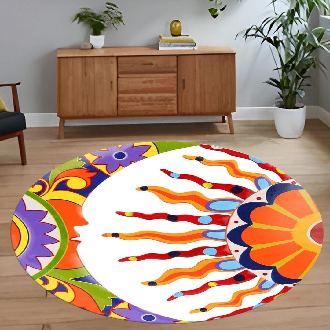 Sun Rug, Moon Round Rug, Colorful Boho Floor Mat, Celestial Decor Rug ...