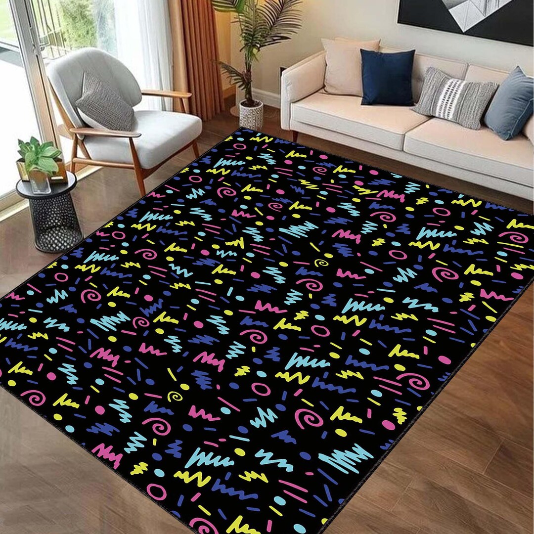 Colorful 80s Style Abstract Rug, Neon Retro Room Decor Rug, Funky Area ...