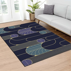 Mid Century Modern Rug, Scandinavia Rug, Minimalist Rug, Soft Rug, Aesthetic Rug, Modern Abstract Navy Rug, Geometric Rug, Art Decor Rug Mat