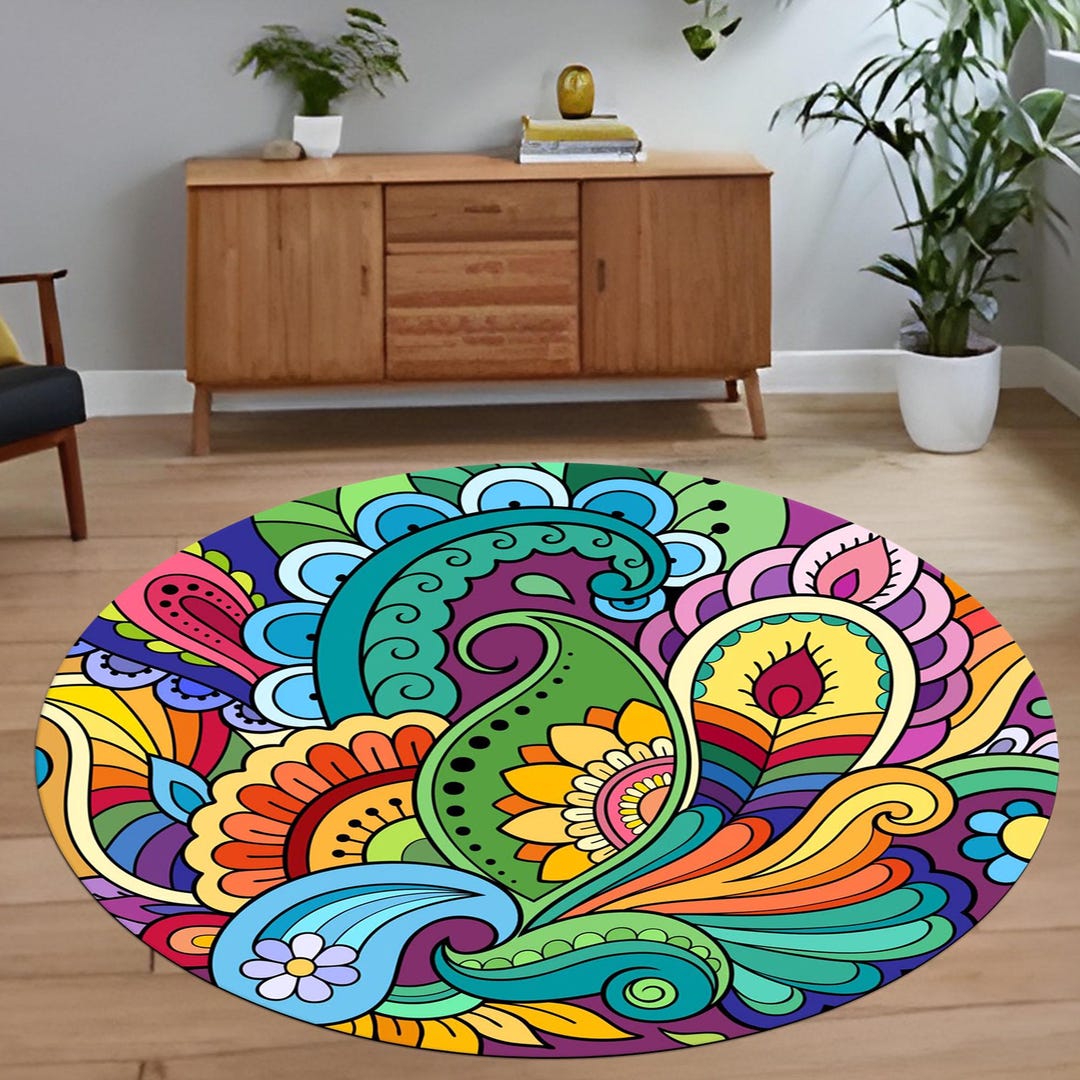 Floral Rug, Round Rug, Circle Rug, Personalized Rug, Washable Rug ...