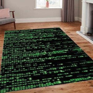 Washable Rug, Soft Rug, Cyber Matrix Code Rug, Futuristic Gamer Rug, Green Digital Aesthetic Mat, Sci-Fi Decor, Tech Lover Gift, Geek Home