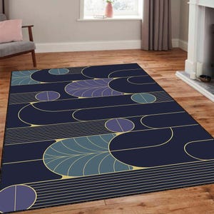 Mid Century Modern Rug, Scandinavia Rug, Minimalist Rug, Soft Rug, Aesthetic Rug, Modern Abstract Navy Rug, Geometric Rug, Art Decor Rug Mat