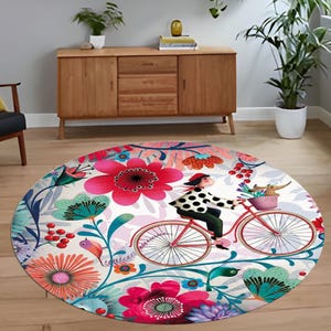 Floral Rug, Round Rug, Bicycle Rug, Flower Rug, Bicycle Round Rug, Circle Rug, Bathmat Rug, Floor Rug, Doormat Rug, Small Rug, Personalized