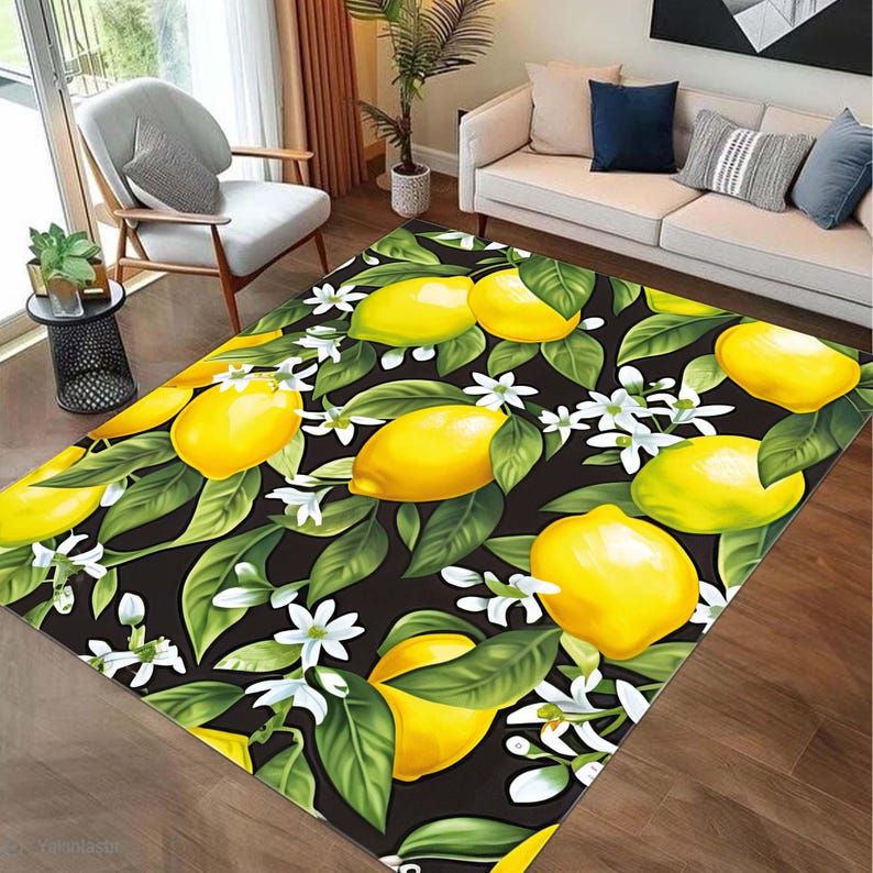 Simple Lemon Rug Lemon Rug, Lemon Tree Rug, 3d Printed Rug, Kids Room Rug, Soft Rug ...