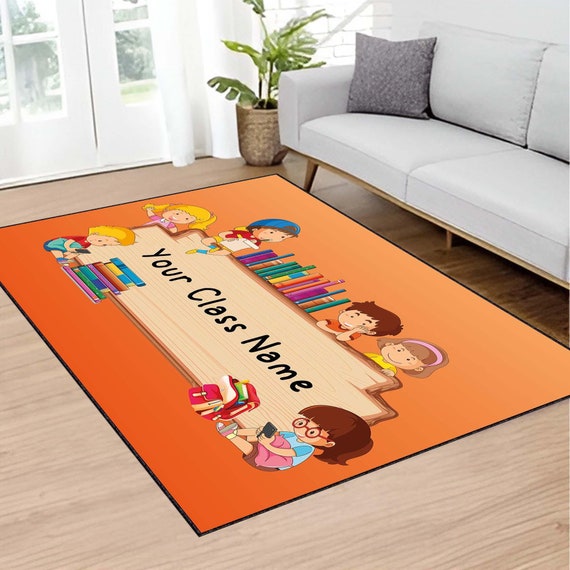 Custom Classroom Rug, Personalized School Decor with Kids and Book Design, Teacher Gift Rug, Educational Play Mat, Kids Classroom Rug, Soft
