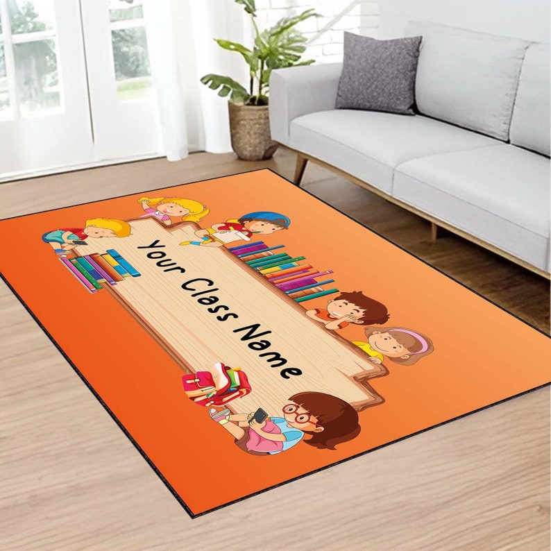Custom Classroom Rug, Personalized School Decor with Kids and Book Design, Teacher Gift Rug, Educational Play Mat, Kids Classroom Rug, Soft