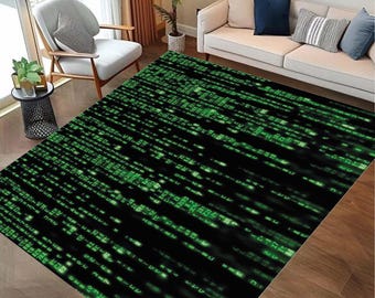 Tapis lavable, tapis doux, tapis Cyber Matrix Code, tapis pour gamer futuriste, tapis esthétique numérique vert, décoration science-fiction, cadeau pour amateur de technologie, maison de geek