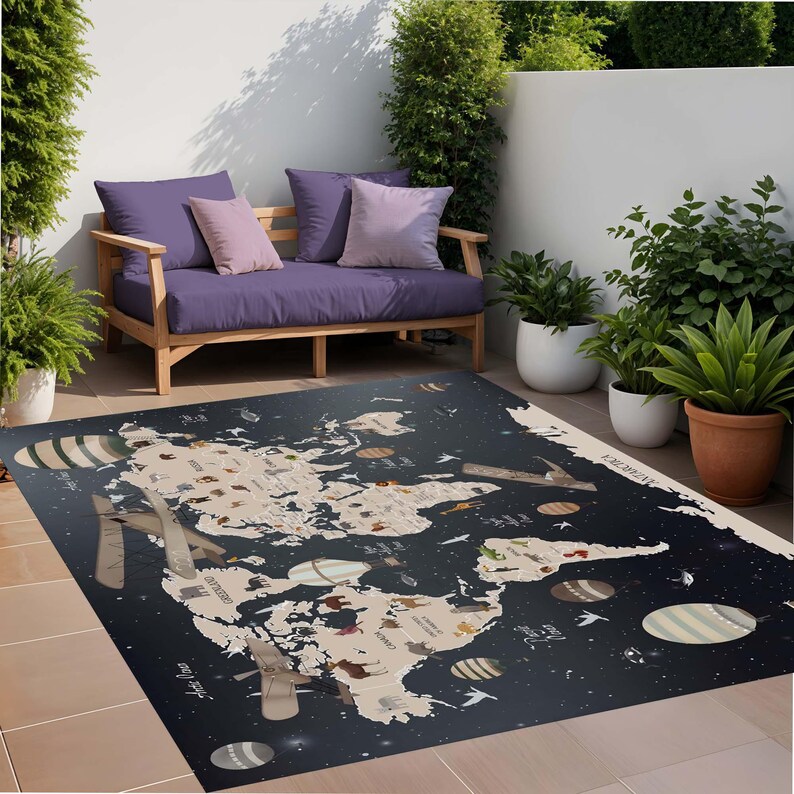 World Map Area Rug, Animal Adventure Carpet, Educational Playroom Floor ...