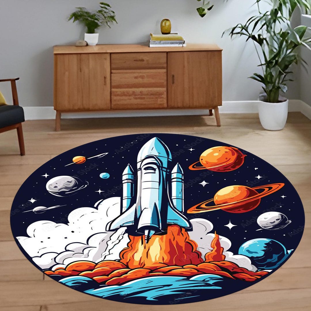 Launch Pad Rug Rocket Launch Space Round Rug, Galaxy Area Carpet, Outer Space Floor ...
