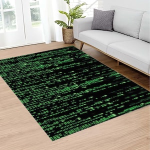 Washable Rug, Soft Rug, Cyber Matrix Code Rug, Futuristic Gamer Rug, Green Digital Aesthetic Mat, Sci-Fi Decor, Tech Lover Gift, Geek Home