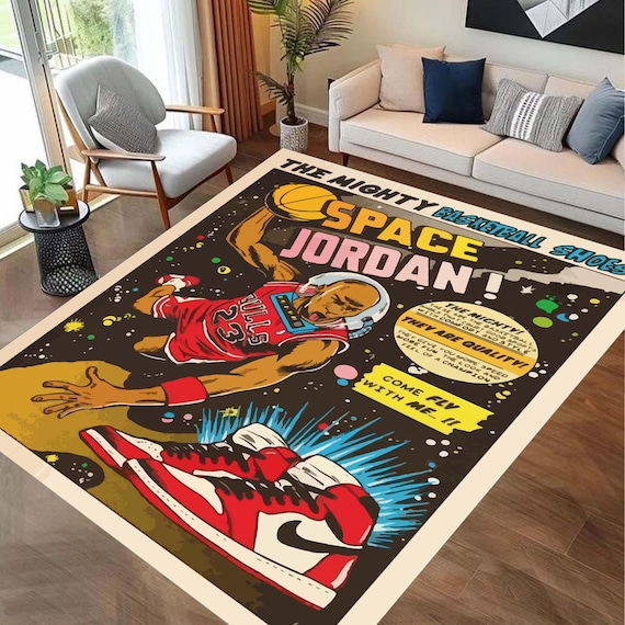 Space Jordan Basketball Rug, NBA Rug, Soft Rug, Retro Comic Style