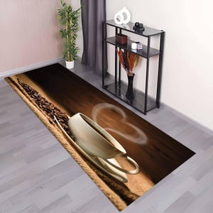 Coffee Heart Pattern Rug, Kitchen Rug, Non Slip Kitchen Rug, Washable Kitchen Rug, Kitchen Runner Rug, Coffee Pattern Rug, Brown Rug, Rugs