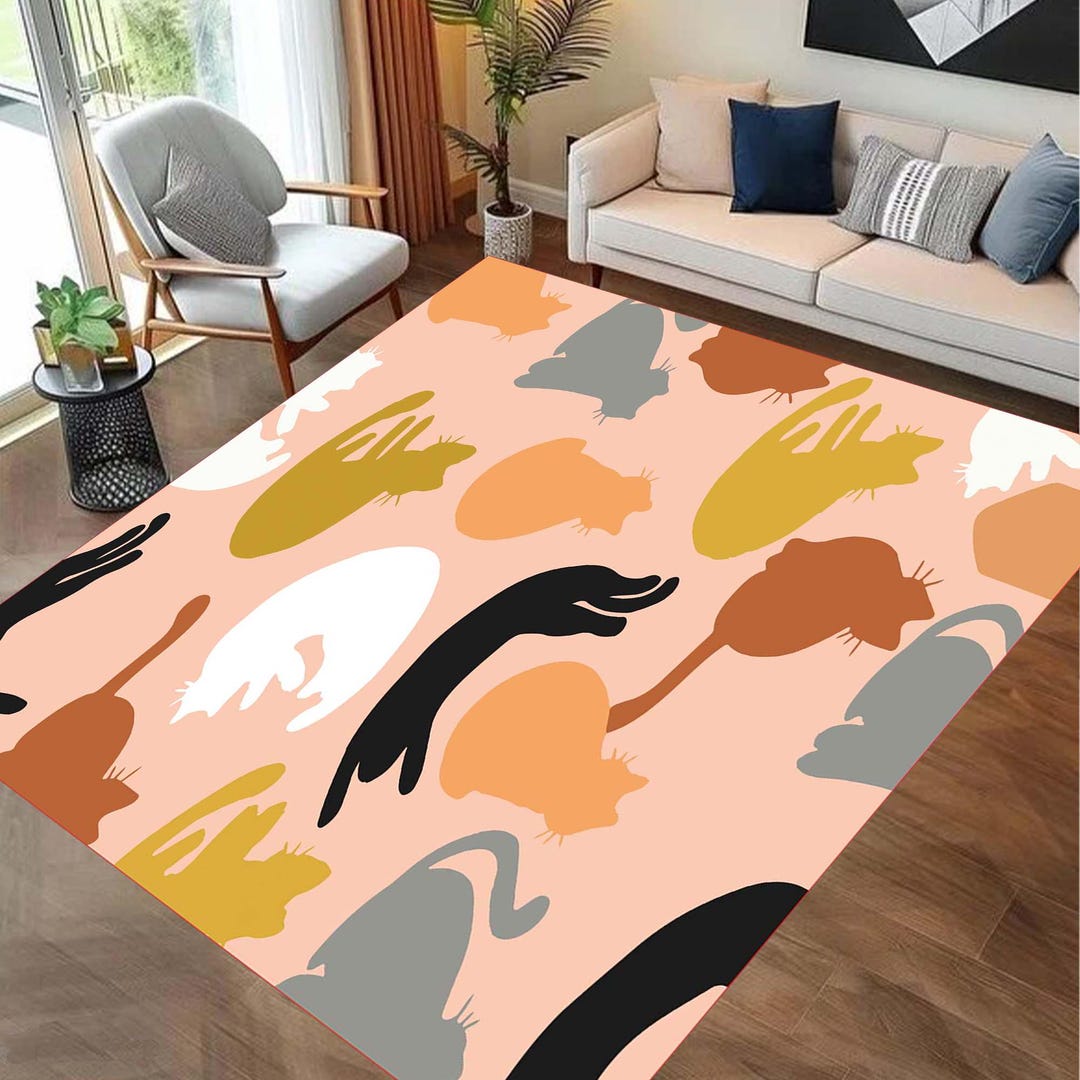 Colorful Cat Silhouette Rug, Modern Abstract Cat Lover Rug, Cute Kitty ...