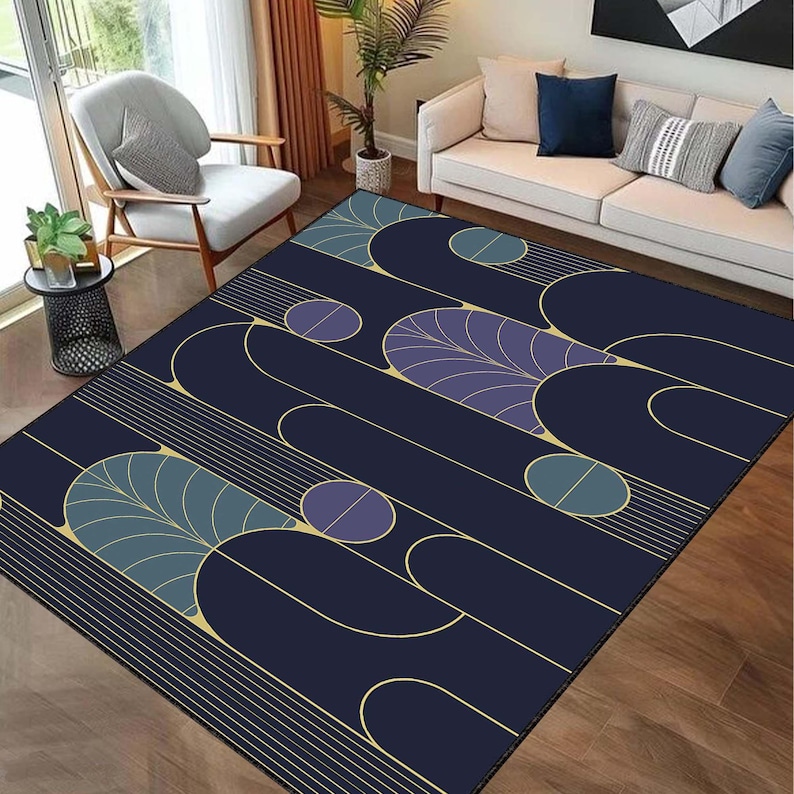 Mid Century Modern Rug, Scandinavia Rug, Minimalist Rug, Soft Rug, Aesthetic Rug, Modern Abstract Navy Rug, Geometric Rug, Art Decor Rug Mat