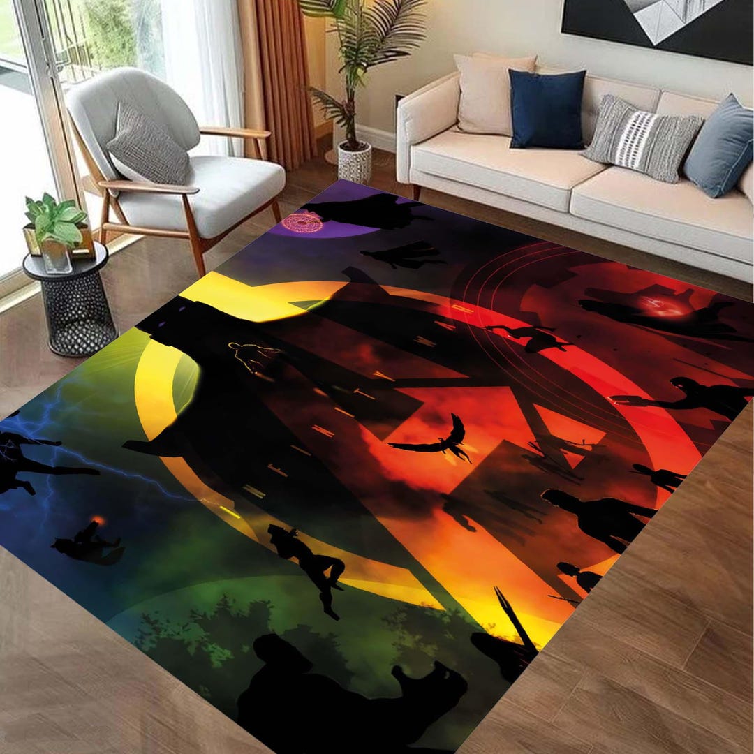 Superhero Action Rug, Silhouette Rug, Bold Colorful Comic Style Floor ...