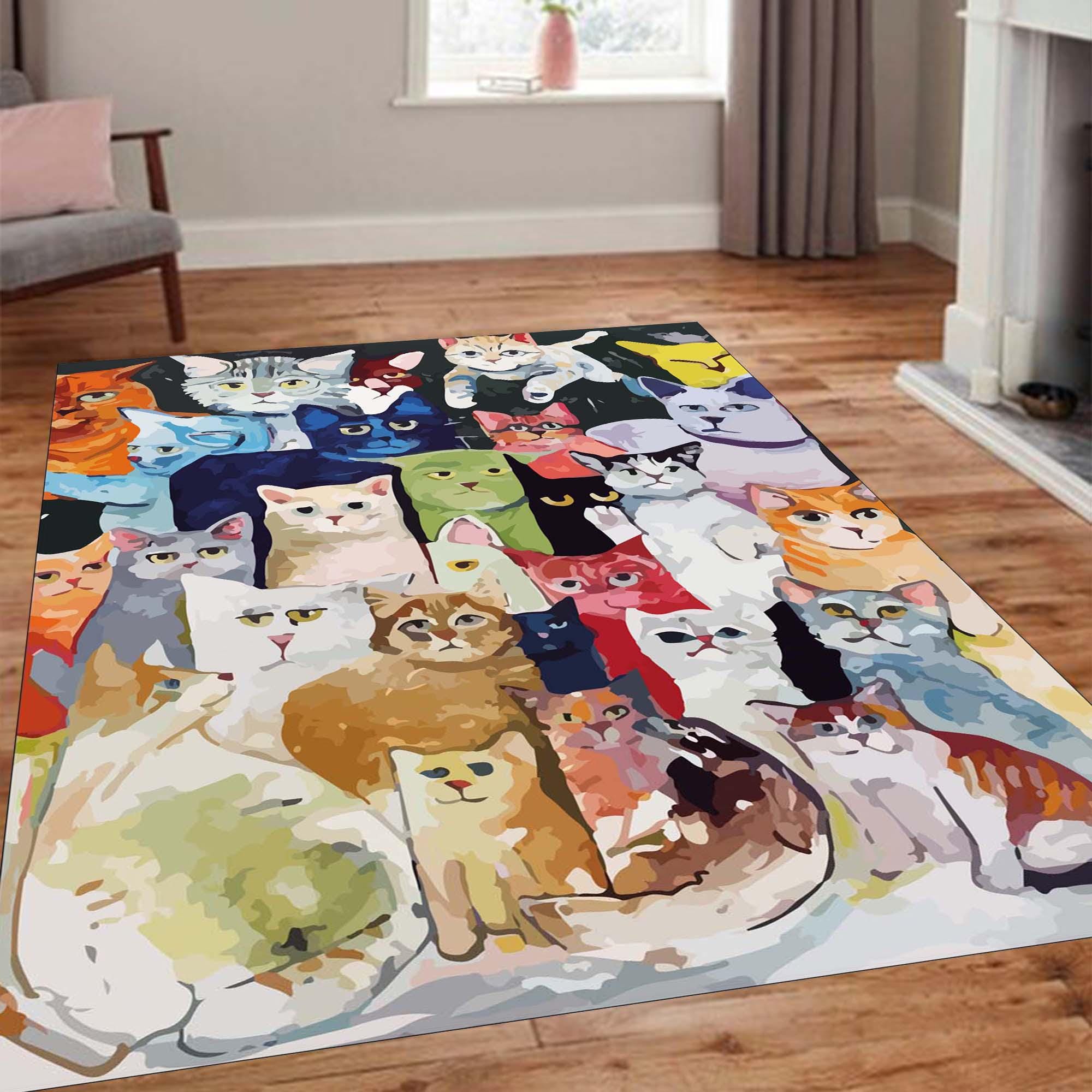 Cat Themed Rug, Animal Rug, Cat Area Rug, Cat Art Rug, Cute Cat Rug ...