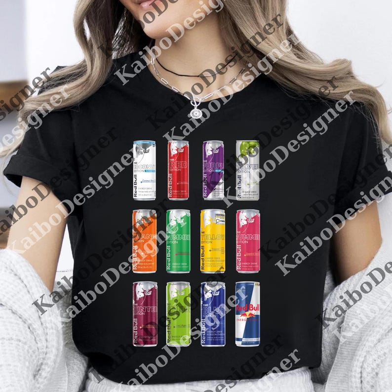 a woman wearing a black t - shirt with a colorful design on it