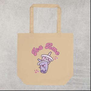 Cute Bubble Tea Tote Bag, 100% Organic Cotton Tote Bag, Tea Time Bag, Cute Eco-Friendly Shopping Bag, Boba Tea Lover Gift