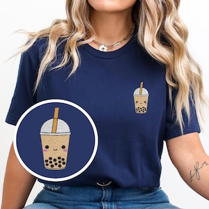 Bubble Tea T-Shirt in Comfort Colors, Cute Embroidered Boba Tea Shirt, Milk Tea TShirt, Boba Milk Tee Top