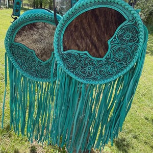 Turquoise Cowhide Canteen Bag  Crossbody