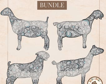 Floral Show Goat PNG Bundle, Western Livestock Graphics, Tee Design (Digital Download)