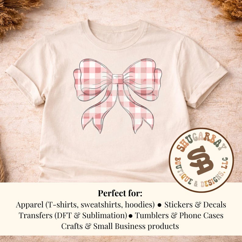 Let's Recap Graphics Dusty Blush Gingham Bow, Western Graphic (digital Download) - Etsy UK
