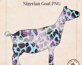 Nigerian Goat PNG, Show Animal Design, Livestock Graphic, Turquoise Cheetah Pattern