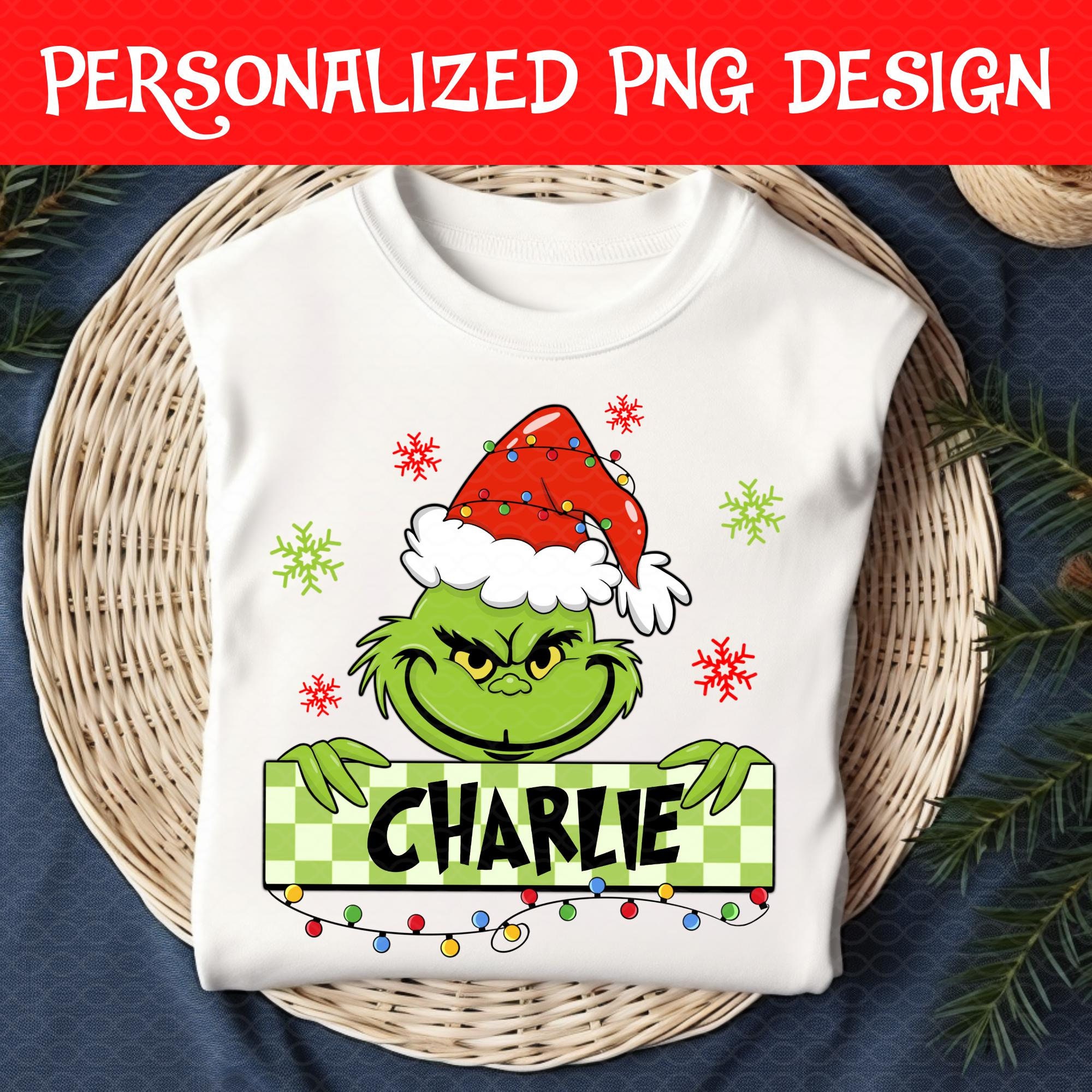 Personalized christmas grinc png,christmas png,christmas grinc design png,christmas lights png,custom name png,kids christmas design png