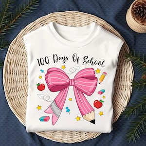 100 Days of School Coquette PNG, Teacher 100 Days Png, Coquette Teacher Png, 100 Days Shirt Design, Pink Coquette Bow Png, Teacher Design