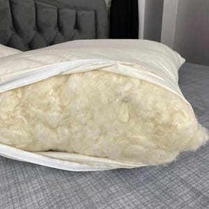 Wollen kussen-kussen van biologische wol, in standaardmaten en in baby-kindmaten, kussen met ganzenveren, katoenen kussen, kussen op maat