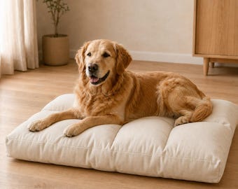 Natural Wool Dog Bed with Removable Cotton Cover, Merino Wool Pet Mattress, Handmade Cat Bed, Custom Size Pet Cushion