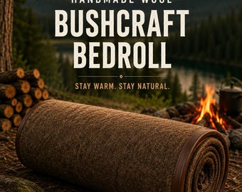 Handmade Wool Bushcraft Bedroll | Natural Sheep Wool Camping Mat, Leather Edges